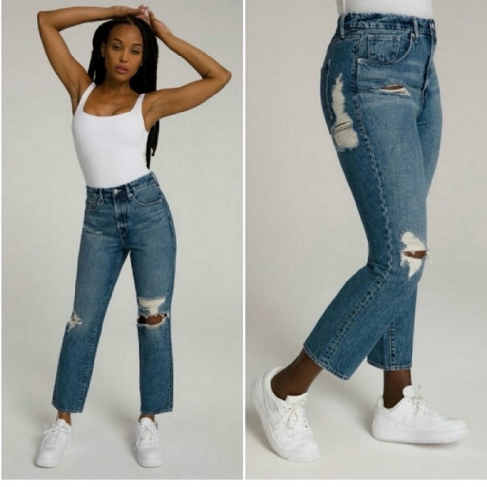 Good American Good Vintage Distressed Straight Leg Jeans size 28 / 6